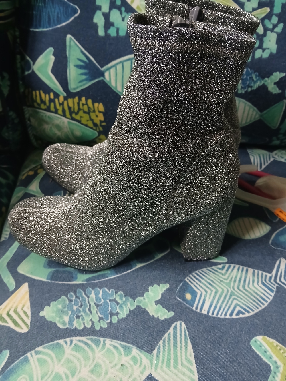 Glitter Stretch Sock Ankle Boots - Silver